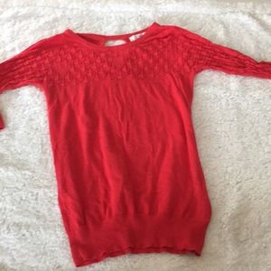 Anthropologie Sparrow Coral Red Pointelle Sweater